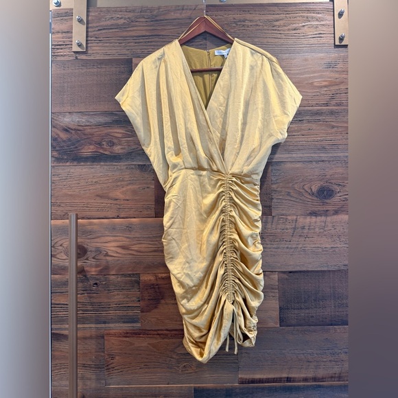 Endless Rose Shirred Gold Satin Ruched Mini Dress NEW - Picture 8 of 13